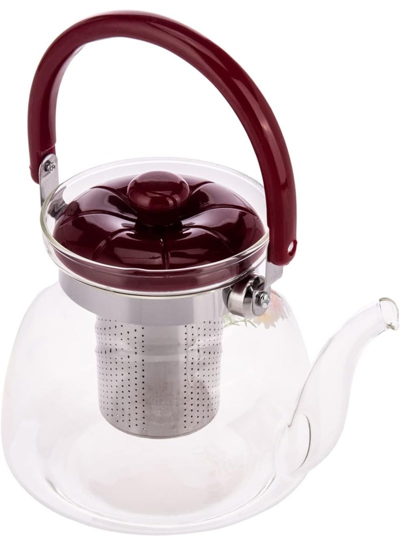 SAQOWARE Premium 1 Liter Glass Tea Kettle, Teapot or Cofee Pot with Stainless Steel Infuser – Heat Resistant Clear Kettle for Tea, Coffee, Kahwa or Cawa, Turkish cofee or arabic cawa pot – Durable Glass Pot with Strainer – Suitable for Gas Stove, Electric & Ceramic Cooktop and Camping – Elegant Flower Design - Image 5