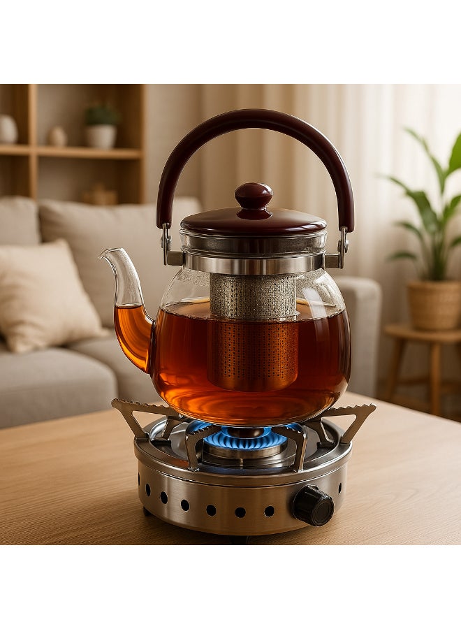 SAQOWARE Premium 1 Liter Glass Tea Kettle, Teapot or Cofee Pot with Stainless Steel Infuser – Heat Resistant Clear Kettle for Tea, Coffee, Kahwa or Cawa, Turkish cofee or arabic cawa pot – Durable Glass Pot with Strainer – Suitable for Gas Stove, Electric & Ceramic Cooktop and Camping – Elegant Flower Design - Image 3