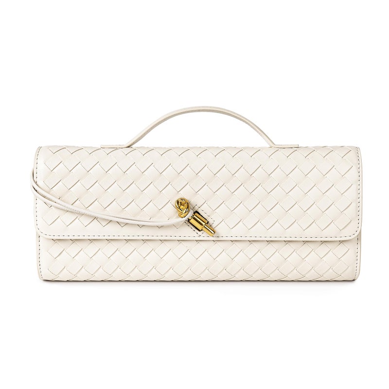 Joryin Woven Purse for Women Evening Clutch Woven Leather Handbags Crossbody Bag Purse Formal Evening Bag, Cream Beige - Image 1