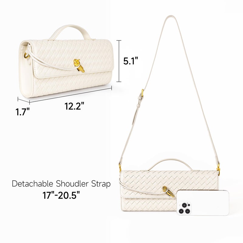 Joryin Woven Purse for Women Evening Clutch Woven Leather Handbags Crossbody Bag Purse Formal Evening Bag, Cream Beige - Image 4