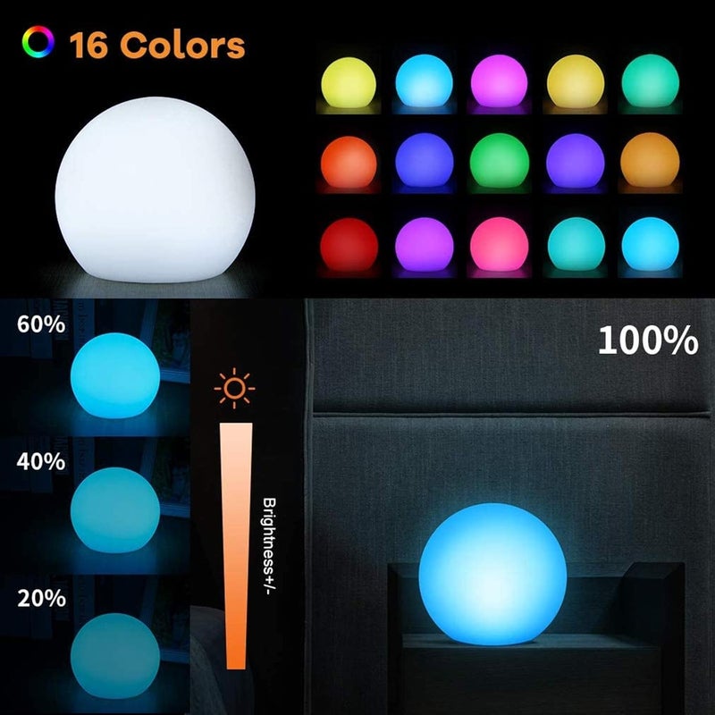 Borelor LED Ball Light, 8-Inch Rechargeable & Remote Control Globe Lights 16 RGB Colors Changing Indoor/Outdoor Night Light for Home/Party/Lawn/Desk Decoration - Image 2