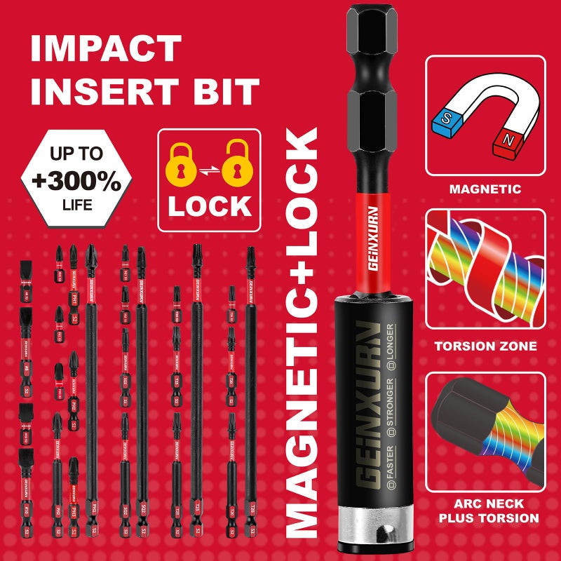 GEINXURN Impact Tough Magnetic Mixed 46Pack Insert Driver Bits, S2 Alloy Steel Screwdriver Power Bits Set with 1Pcs Impact Magnetic Bit Holder and Mini Wrench - Image 5