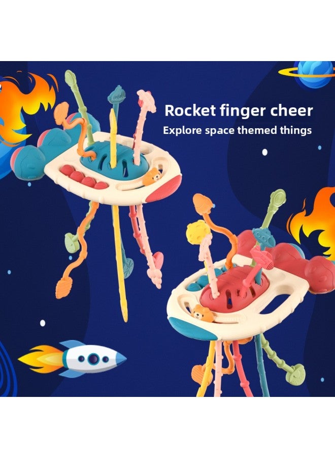 Baby Educational Early Education UFO Pumping Lala Drawstring Toy Hand Action 3 Training 6 Months 01 Years Old-Color:Blue Cute Bear Rocket Lala - Image 2