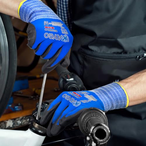 KAYGO Safety Work Gloves MicroFoam Nitrile Coated, 3 Pairs KG18NB,Seamless Knit Nylon Glove with full fingers Touchscreen, Ideal for Automotive,Warehouse,Construction (Large, Blue) - Image 3