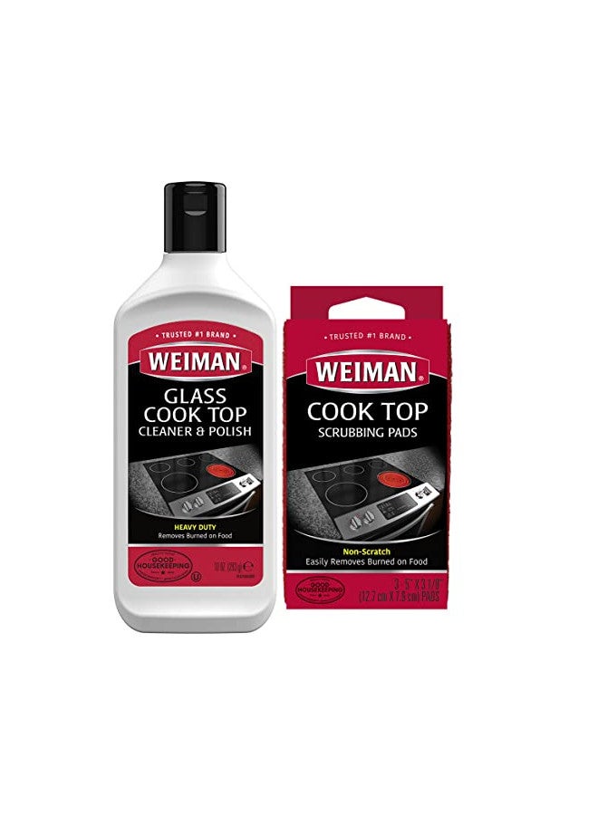 Weiman Weiman Ceramic and Glass Cooktop Cleaner - Heavy Duty Cleaner and Polish (10 Ounce Bottle and 3 Scrubbing Pads)  - Image 1