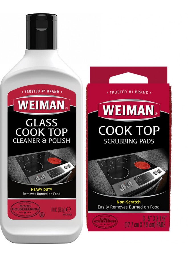 Weiman Weiman Ceramic and Glass Cooktop Cleaner - Heavy Duty Cleaner and Polish (10 Ounce Bottle and 3 Scrubbing Pads)  - Image 2
