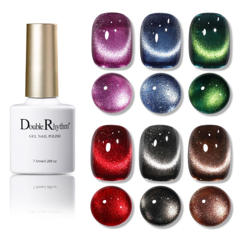 Double Rhythm 6 Colors Cat Eye Gel Polish Set Shimmer Glitter with Magnet Holographic Reflective Magnetic UV Nail Art Kit 6Kit 26