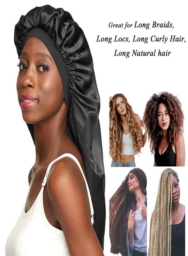 Awefeel Long Braids Satin Bonnet Jumbo Sleep Cap to Protect Hair Black - Image 2