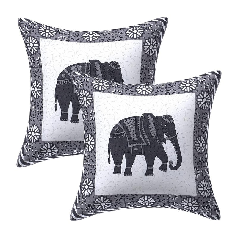 Go Texstylers Cotton Animal Print Pack of 6 Pcs Jaipuri Print Diwan Cover Set Grey  - Image 3