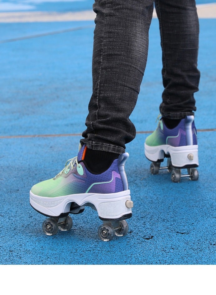Loquat Four-Wheel Walking Shoes Can Be Retractable Deformation Shoes Rotary Buckle Roller Skates Multicolour  - Image 1