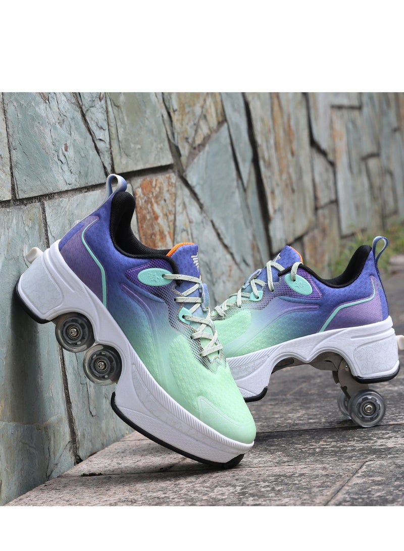 Loquat Four-Wheel Walking Shoes Can Be Retractable Deformation Shoes Rotary Buckle Roller Skates Multicolour  - Image 4