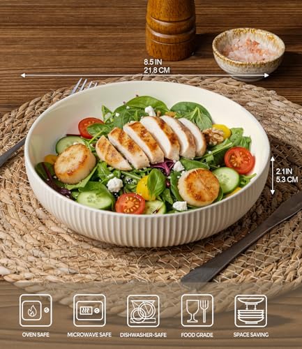theterra 7.5'' Ceramic Pasta Bowls, Salad Bowls Set of 4, Stoneware Serving Bowls for Fruits, Noodle, Dinner, House-warming Wedding Present, Beige - Image 2