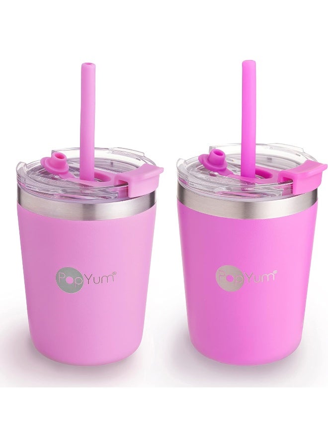 PopYum 9oz Insulated Stainless Steel Kidsâ€™ Cups with Lid and Straw, 2-Pack - Image 1