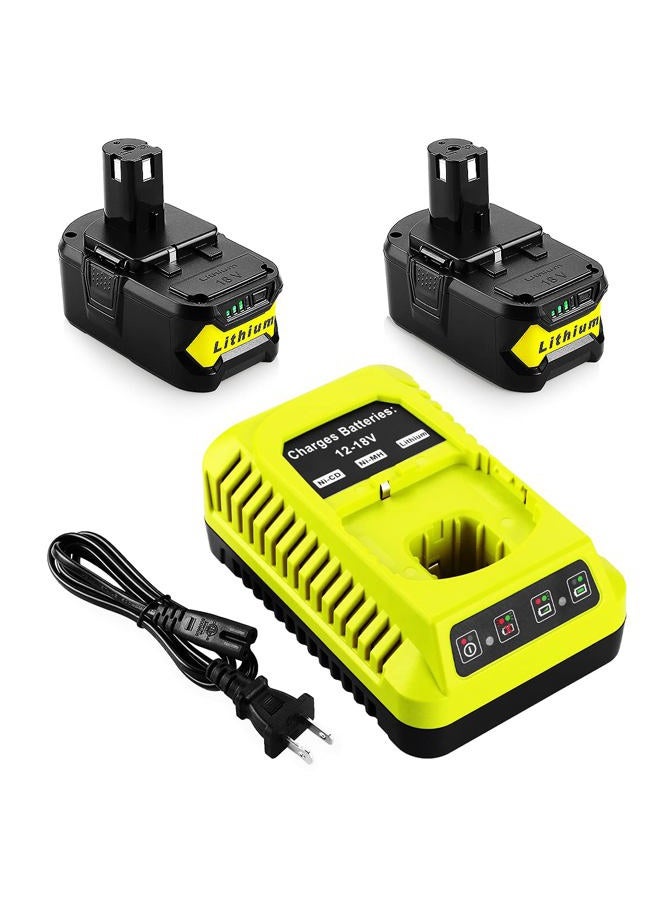 energup 2Pack P108 18V 6.5A Replacement Ryobi 18V Batteries and Charger Kit, for ONE+ 18-Volt Lithium Battery P104 P105 P102 P103 P107 P108, with a P117 P118 Fast Charger for Ryobi Battery - Image 1