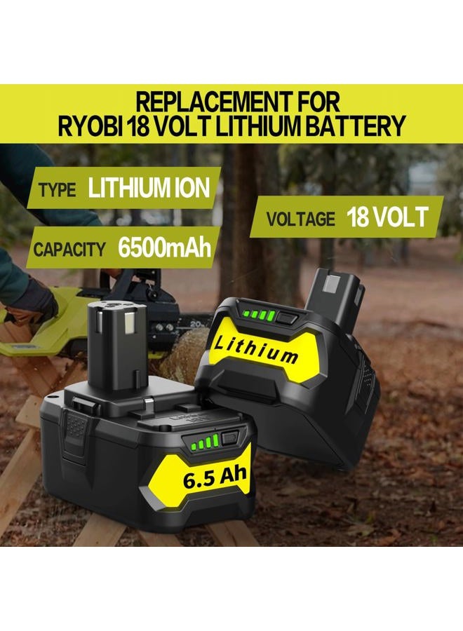 energup 2Pack P108 18V 6.5A Replacement Ryobi 18V Batteries and Charger Kit, for ONE+ 18-Volt Lithium Battery P104 P105 P102 P103 P107 P108, with a P117 P118 Fast Charger for Ryobi Battery - Image 2