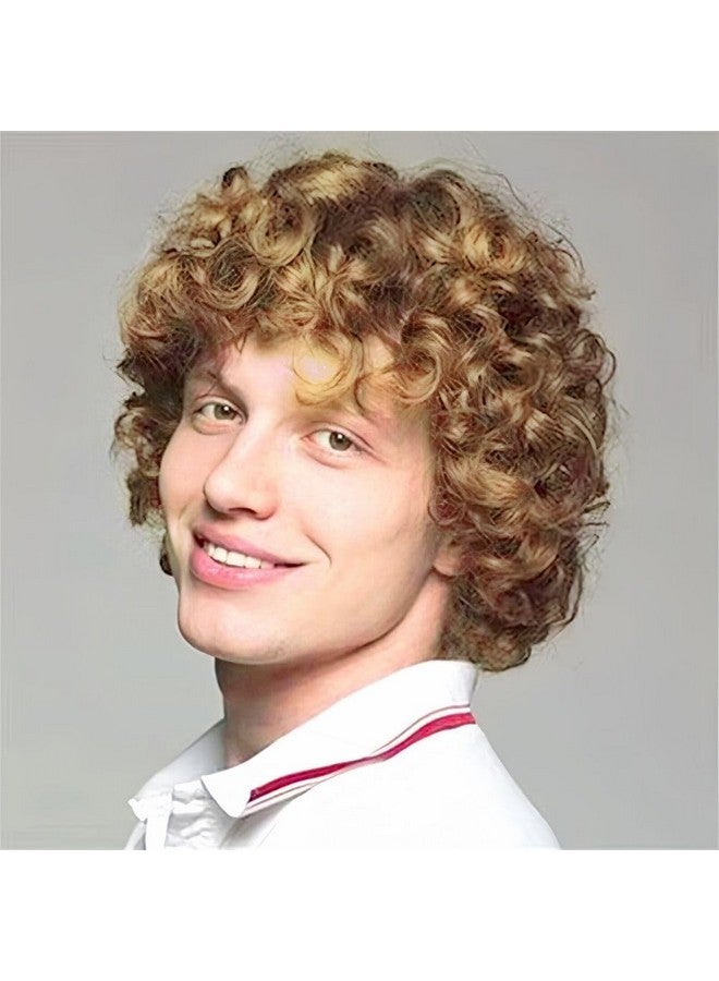 تسيسيس باروكة شعر رجالي مجعد أشقر قصير منفوش من شعر أفريقي باروكة شعر هزازة للتنكر اليومي للرجال من السبعينيات والثمانينيات باروكة شعر كاملة للرجال - Image 1