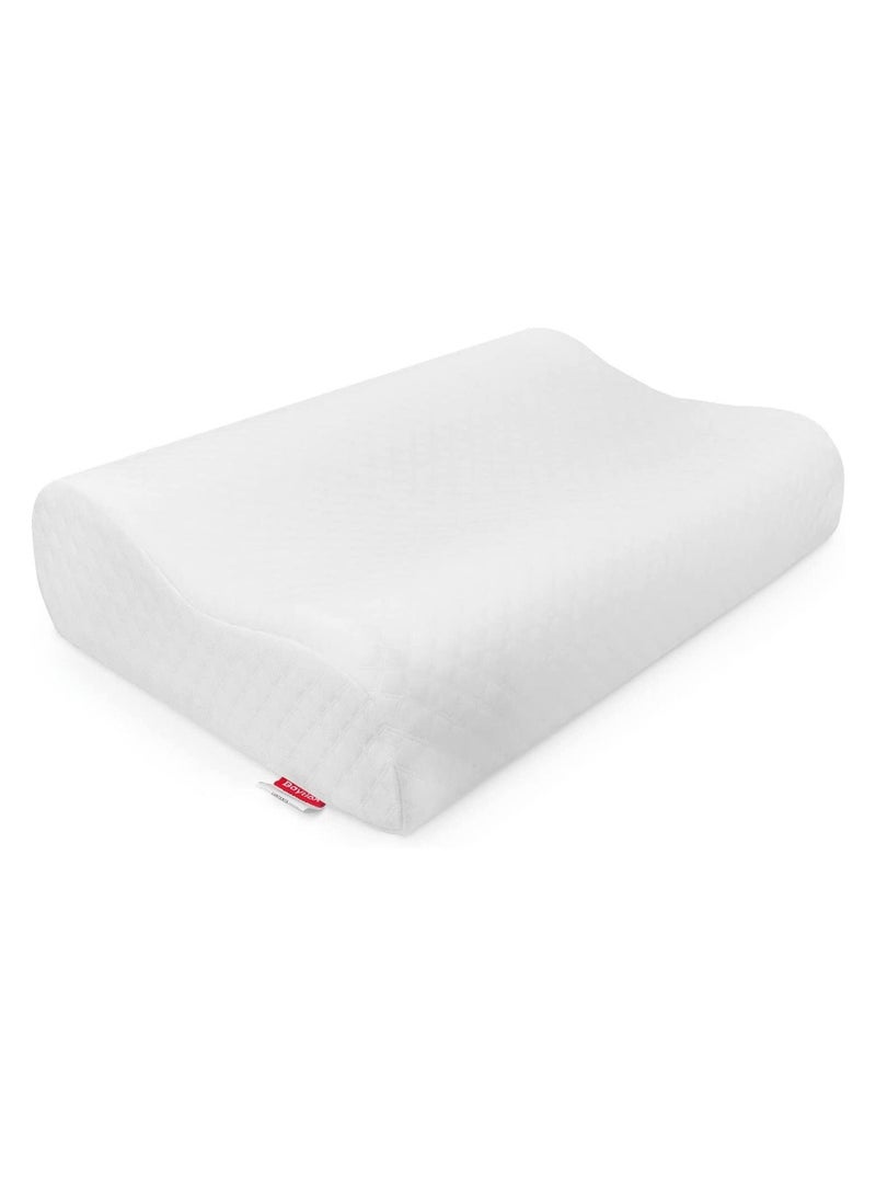 Memory Foam Pillow 60x38x10cm, Neck Designed Sleeping Pillow, Strong Neck Support Contour Bed Pillow Suitable for Side Sleepers,Washable Pillow Cover, White - Image 1