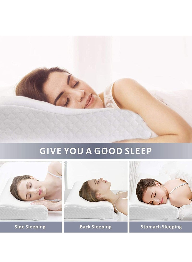 Memory Foam Pillow 60x38x10cm, Neck Designed Sleeping Pillow, Strong Neck Support Contour Bed Pillow Suitable for Side Sleepers,Washable Pillow Cover, White - Image 4