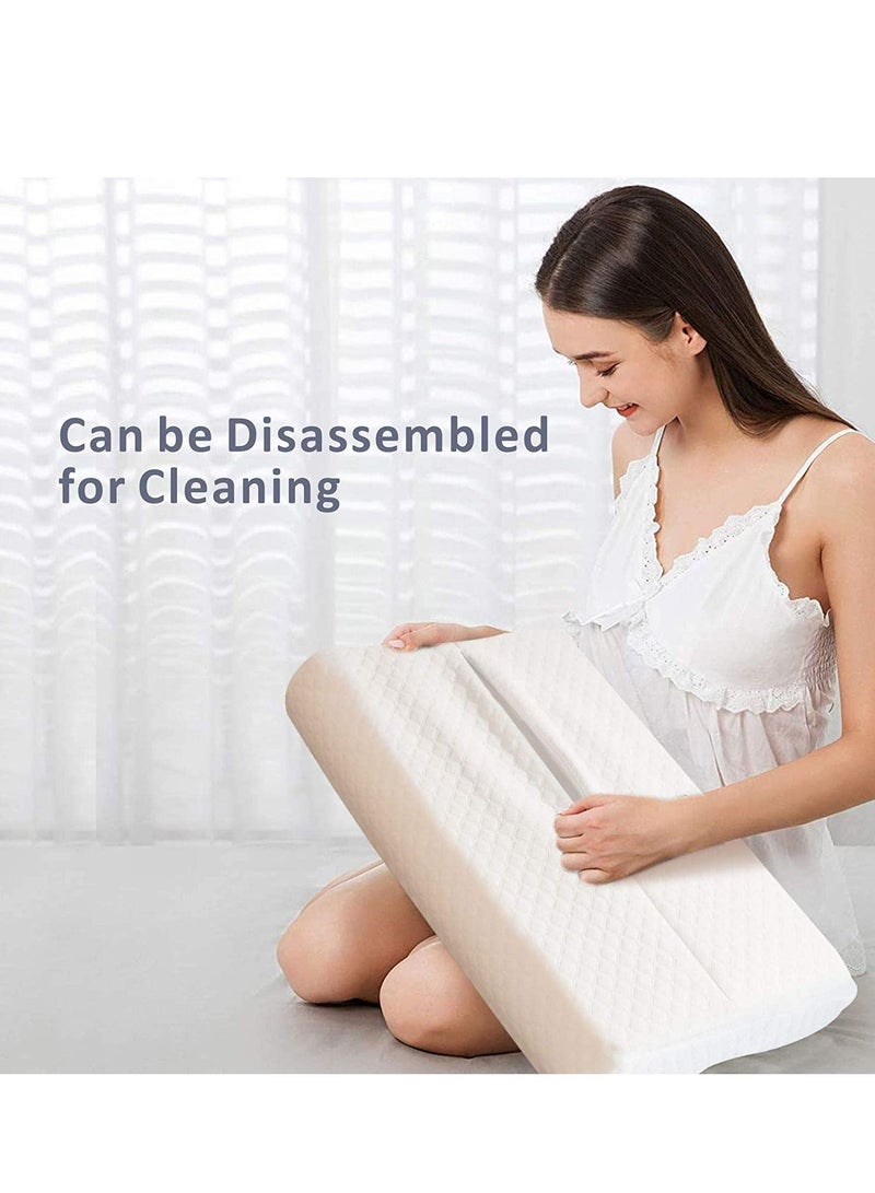 Memory Foam Pillow 60x38x10cm, Neck Designed Sleeping Pillow, Strong Neck Support Contour Bed Pillow Suitable for Side Sleepers,Washable Pillow Cover, White - Image 2