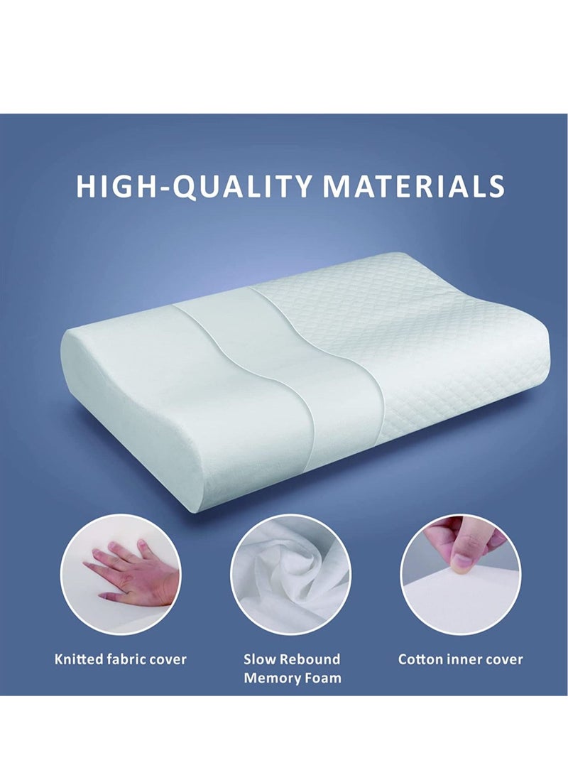 Memory Foam Pillow 60x38x10cm, Neck Designed Sleeping Pillow, Strong Neck Support Contour Bed Pillow Suitable for Side Sleepers,Washable Pillow Cover, White - Image 3