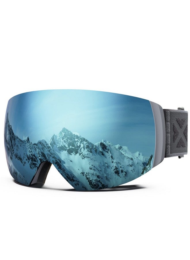 MAXJULI Ski Goggles Men Womenotg Snow Goggles With Magnetic Interchangeable Antifog Hd Lens Uv Protection (Grey Frame/Sapphire Iridium Lens) - Image 1