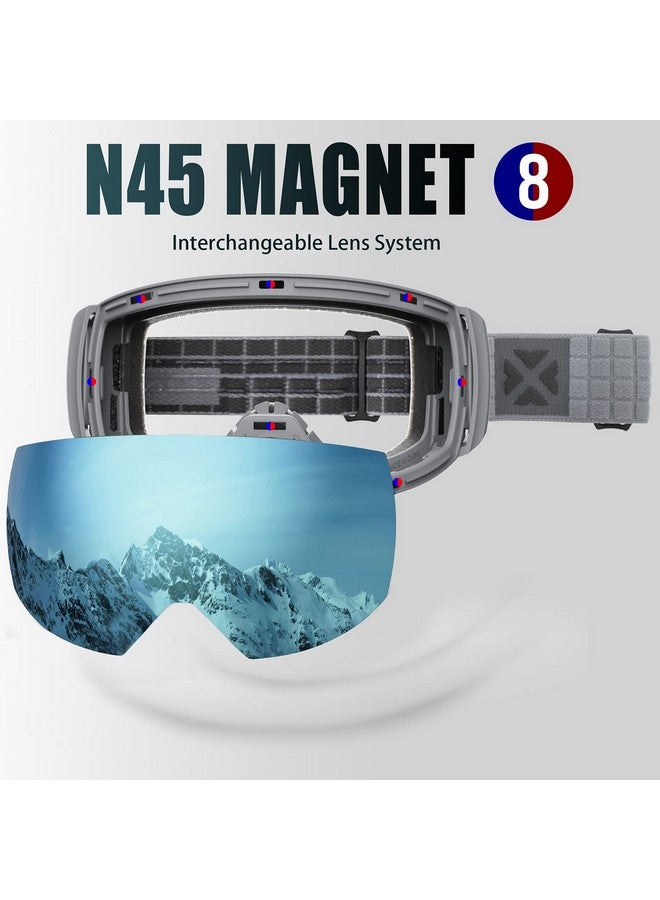MAXJULI Ski Goggles Men Womenotg Snow Goggles With Magnetic Interchangeable Antifog Hd Lens Uv Protection (Grey Frame/Sapphire Iridium Lens) - Image 3