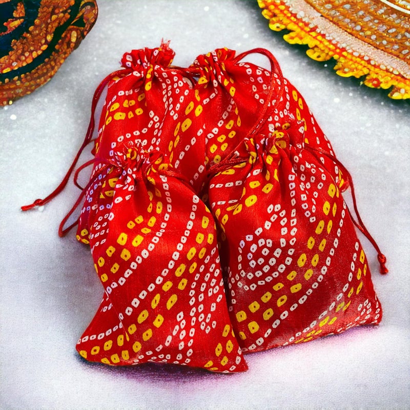 Krisah Pack of 50 pcs Potli Gift Pouches Bags, Small Size,18 cm X 12 cm, Bandhej Print, Red - Image 4