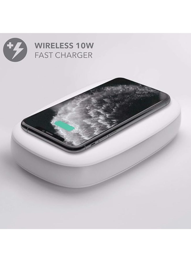 موماكس جهاز تعقيم 3 في 1 Q.Power UV Box مع شاحن لاسلكي سريع Qi بقوة 10 وات وناشر رائحة - أبيض  - Image 2