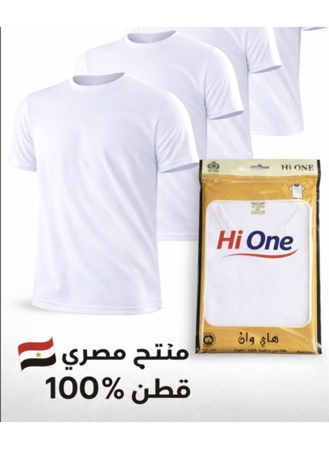 فانيله رجالي هاي وان  نص كم دائري ابيض 6 حبه - Image 1