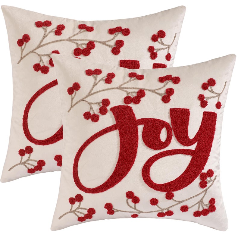 LUOYEHK Christmas Pillow Covers 18x18 Set of 2 Joy Decorative Throw Pillows Winter Holiday Merry Christmas Cushion Covers for Couch Sofa Bed - Image 2