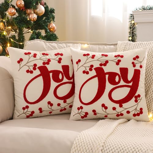 LUOYEHK Christmas Pillow Covers 18x18 Set of 2 Joy Decorative Throw Pillows Winter Holiday Merry Christmas Cushion Covers for Couch Sofa Bed - Image 3