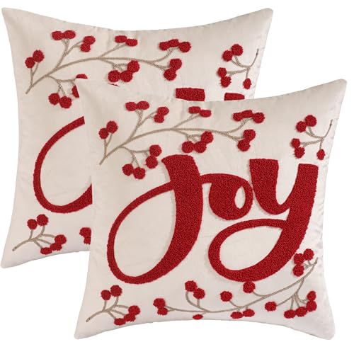 LUOYEHK Christmas Pillow Covers 18x18 Set of 2 Joy Decorative Throw Pillows Winter Holiday Merry Christmas Cushion Covers for Couch Sofa Bed - Image 1
