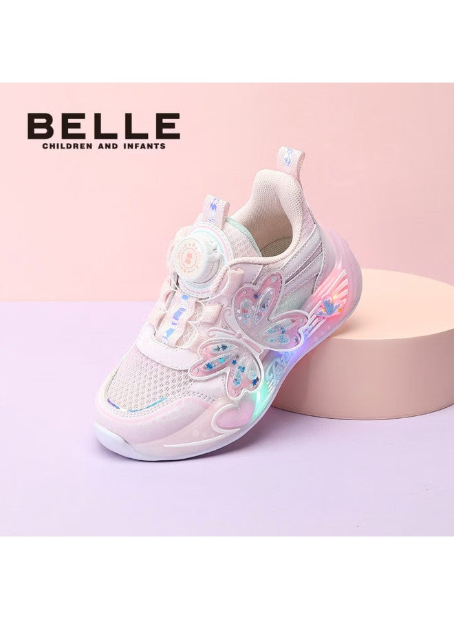 Belle Kids Sports Shoes Spring Autumn Running Shoes Light-up Shoes Boys Girls Soft Sole Casual Shoes Pink Size 29 - Image 1