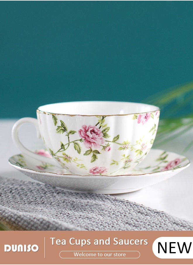 DUNISO Ceramic Tea Cups and Saucers,  Glazed Tea Mugs,  Latte Cups and Espresso Mug for Coffee Drinks and Tea, Kitchen and Living Room Saucers Set,Ceramic Coffee Cup for Office and Home  - Image 1
