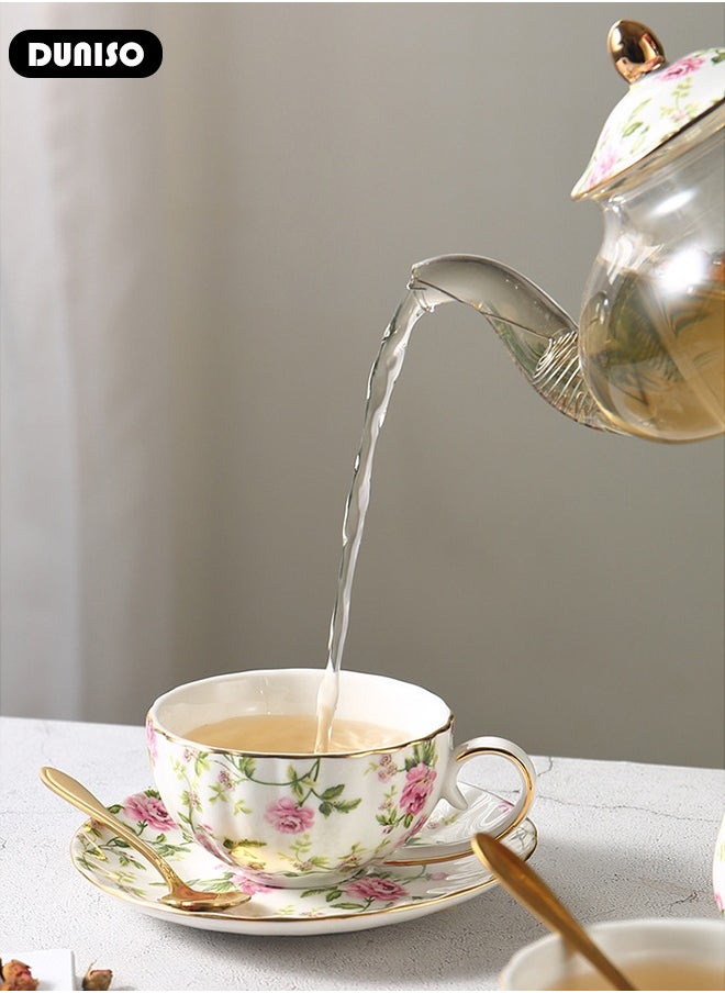 DUNISO Ceramic Tea Cups and Saucers,  Glazed Tea Mugs,  Latte Cups and Espresso Mug for Coffee Drinks and Tea, Kitchen and Living Room Saucers Set,Ceramic Coffee Cup for Office and Home  - Image 3