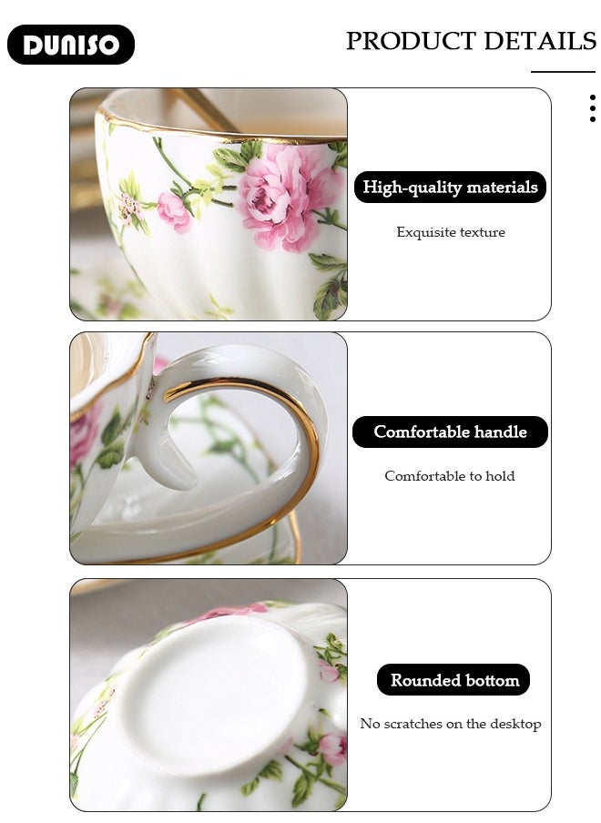 DUNISO Ceramic Tea Cups and Saucers,  Glazed Tea Mugs,  Latte Cups and Espresso Mug for Coffee Drinks and Tea, Kitchen and Living Room Saucers Set,Ceramic Coffee Cup for Office and Home  - Image 2