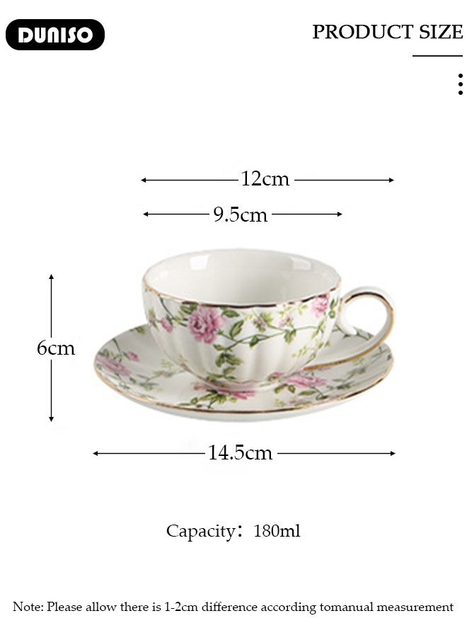 DUNISO Ceramic Tea Cups and Saucers,  Glazed Tea Mugs,  Latte Cups and Espresso Mug for Coffee Drinks and Tea, Kitchen and Living Room Saucers Set,Ceramic Coffee Cup for Office and Home  - Image 4