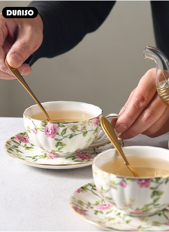 DUNISO Ceramic Tea Cups and Saucers,  Glazed Tea Mugs,  Latte Cups and Espresso Mug for Coffee Drinks and Tea, Kitchen and Living Room Saucers Set,Ceramic Coffee Cup for Office and Home  - Image 5