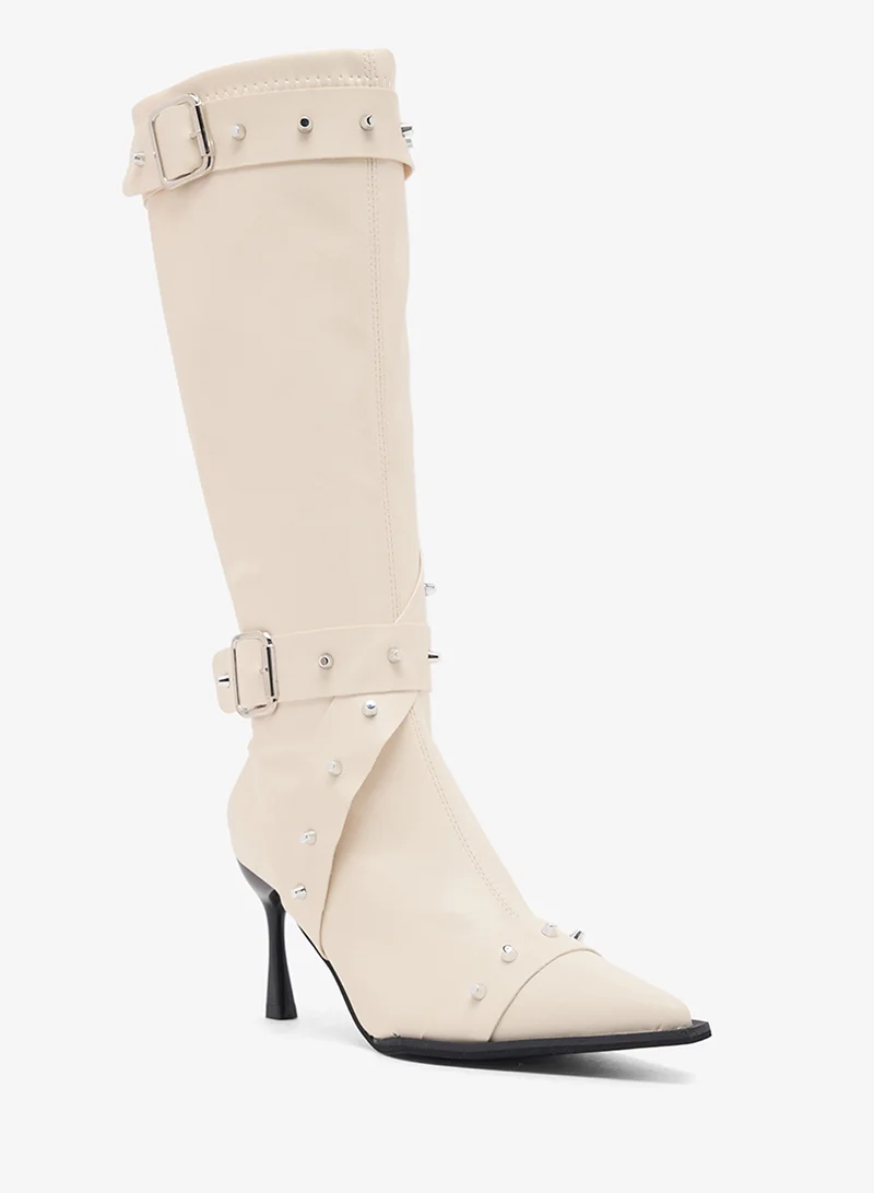 Ginger Pointed Toe Stiletto Heel Biker Boots
