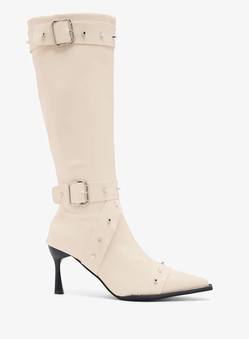 Ginger Pointed Toe Stiletto Heel Biker Boots