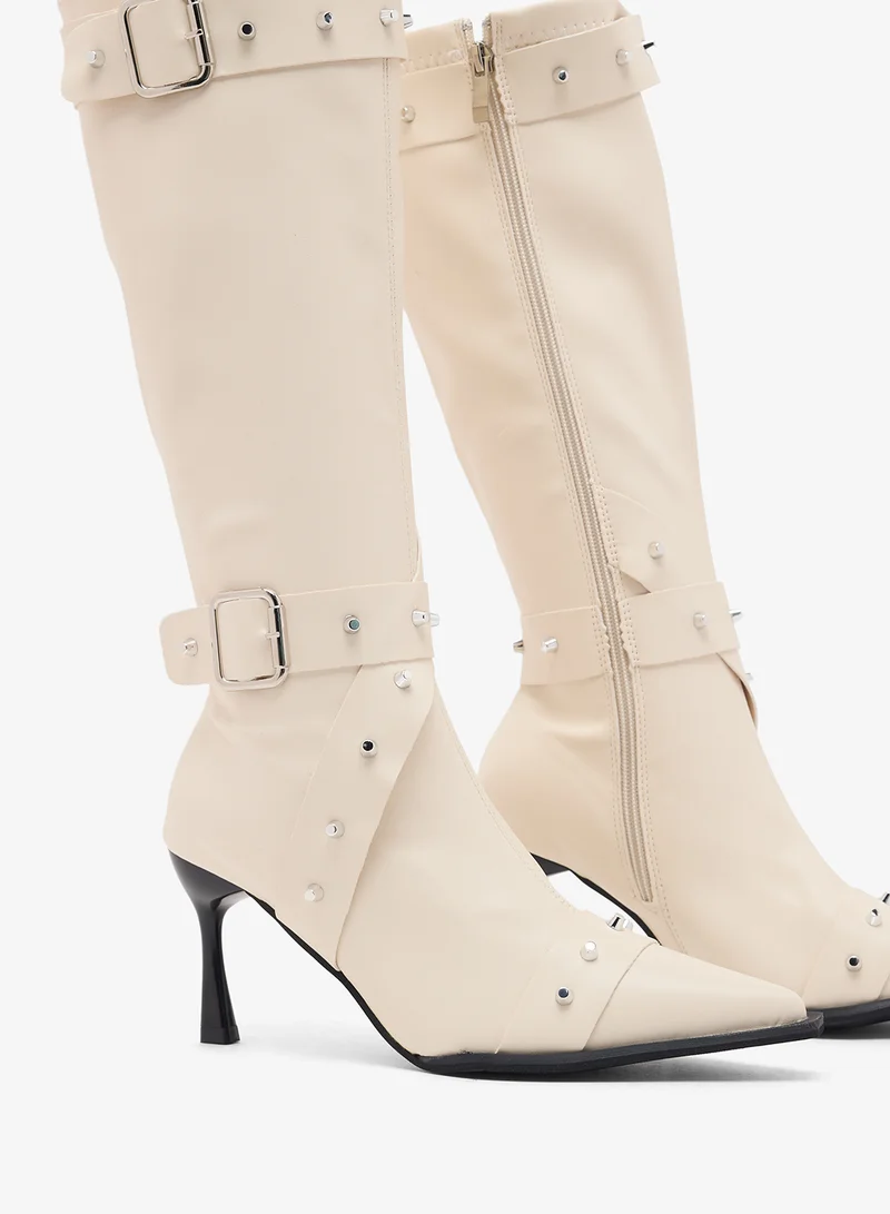 Ginger Pointed Toe Stiletto Heel Biker Boots