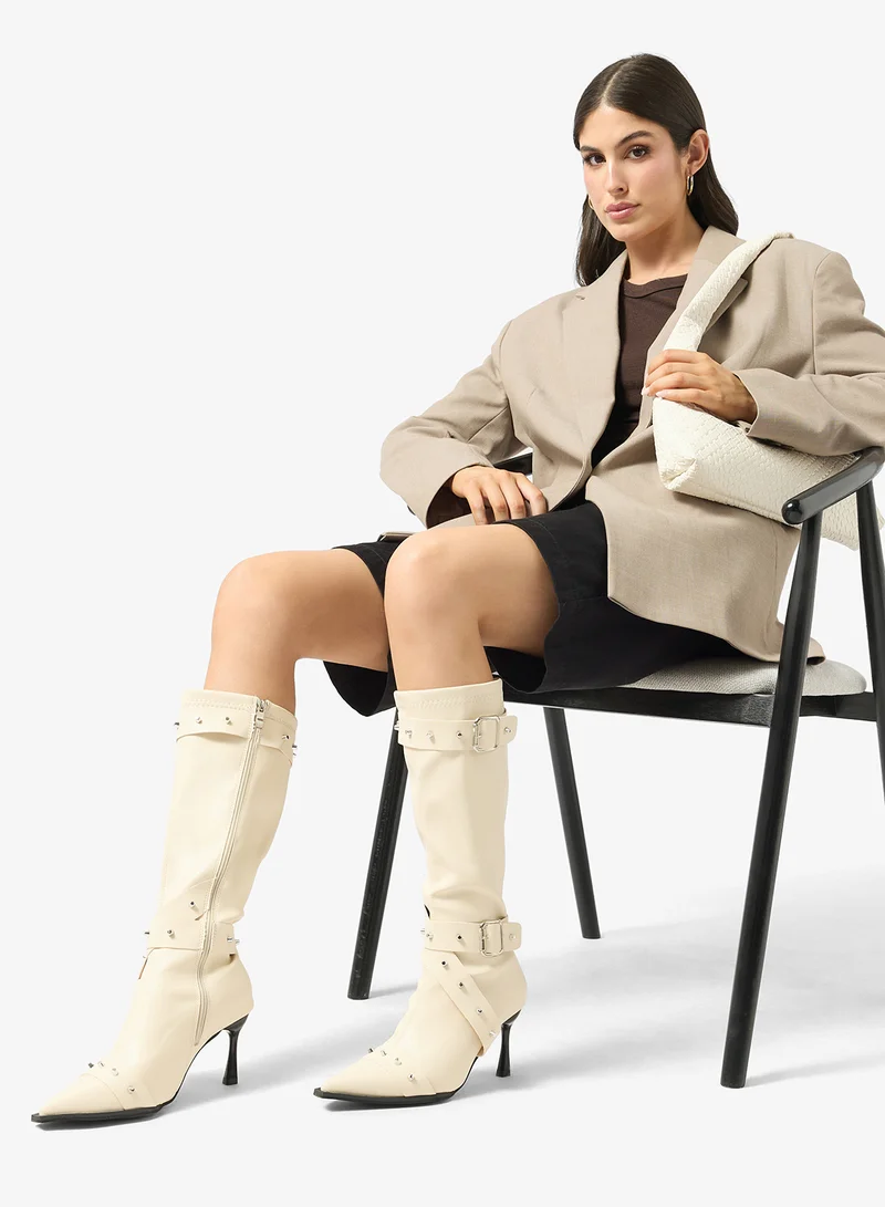 Ginger Pointed Toe Stiletto Heel Biker Boots
