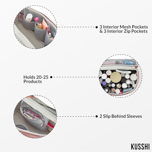 KUSSHI Neoprene Train Case Makeup Bag - Washable Makeup Travel Bag & Vanity Case for Stress Free Travel (Large, Mauve/Stone) - Image 3