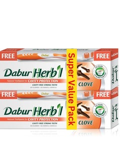 Dabur Herb'l Herb'l Clove Toothpaste 280 Gm +Toothbrush Free 2 Pieces Multi Colar 