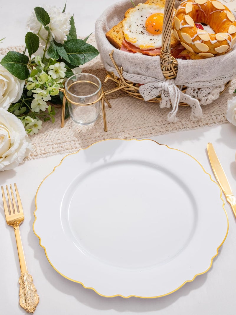 WDF 60pcs Gold Plastic Dinner Plates -10.25inch Baroque White and Gold Plates Fancy Plastic Plates for Upscale Bridal Shower & Wedding & Birthday - Image 2