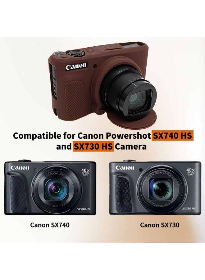 Silicone Camera Case For Canon PowerShot SX740 SX730 Digital Camera Soft Rubber Protective Cover With Removable Lens Cover Shockproof Anti Scratch Brown - Image 2