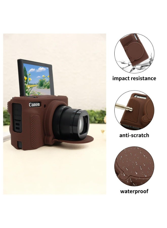 Silicone Camera Case For Canon PowerShot SX740 SX730 Digital Camera Soft Rubber Protective Cover With Removable Lens Cover Shockproof Anti Scratch Brown - Image 4