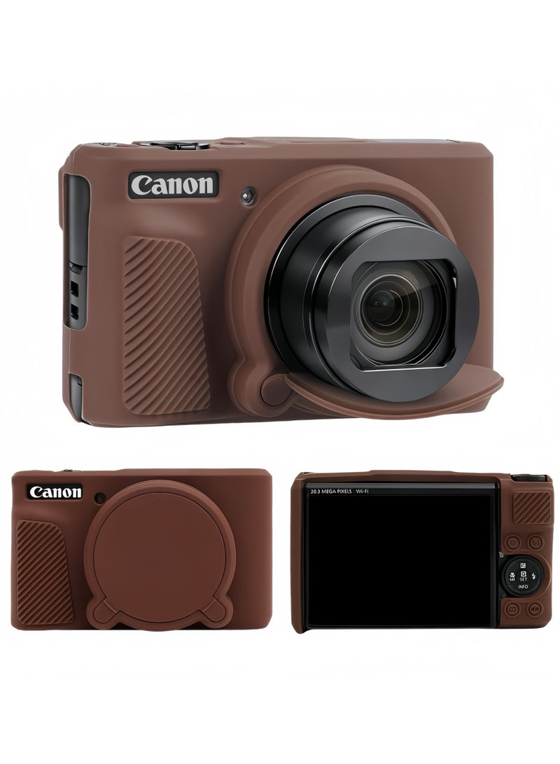 Silicone Camera Case For Canon PowerShot SX740 SX730 Digital Camera Soft Rubber Protective Cover With Removable Lens Cover Shockproof Anti Scratch Brown - Image 1