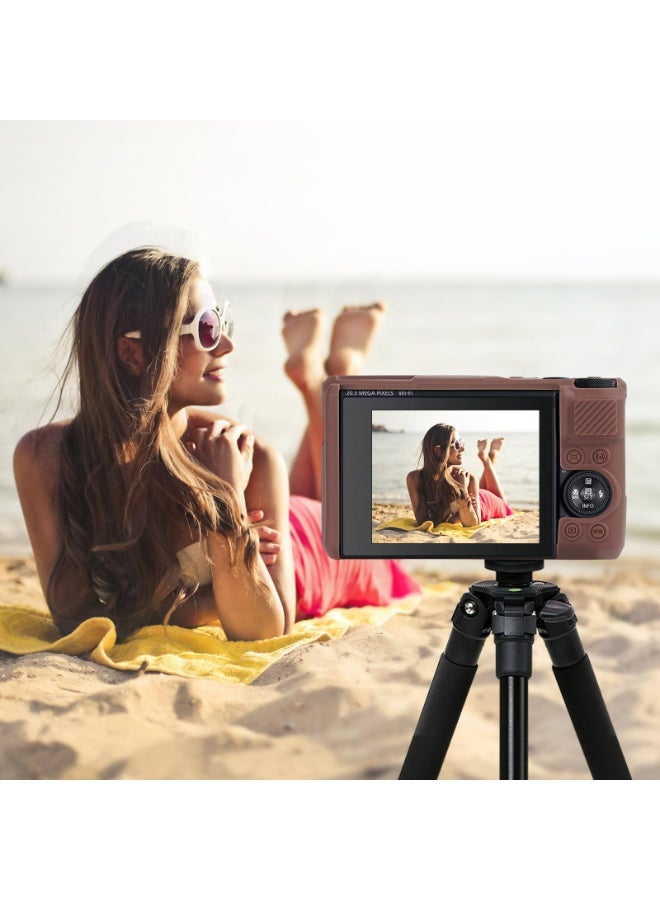 Silicone Camera Case For Canon PowerShot SX740 SX730 Digital Camera Soft Rubber Protective Cover With Removable Lens Cover Shockproof Anti Scratch Brown - Image 5