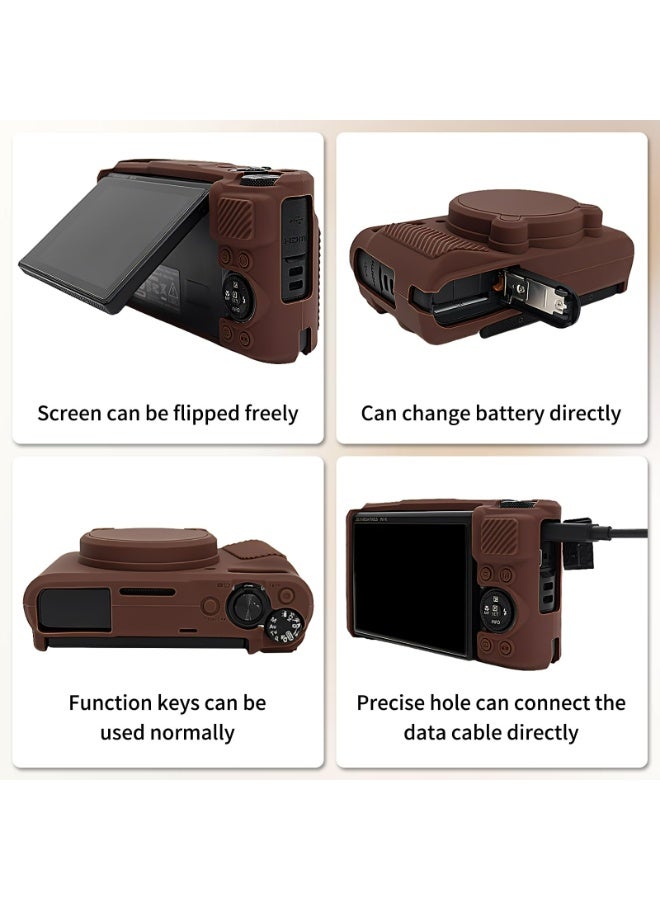 Silicone Camera Case For Canon PowerShot SX740 SX730 Digital Camera Soft Rubber Protective Cover With Removable Lens Cover Shockproof Anti Scratch Brown - Image 3